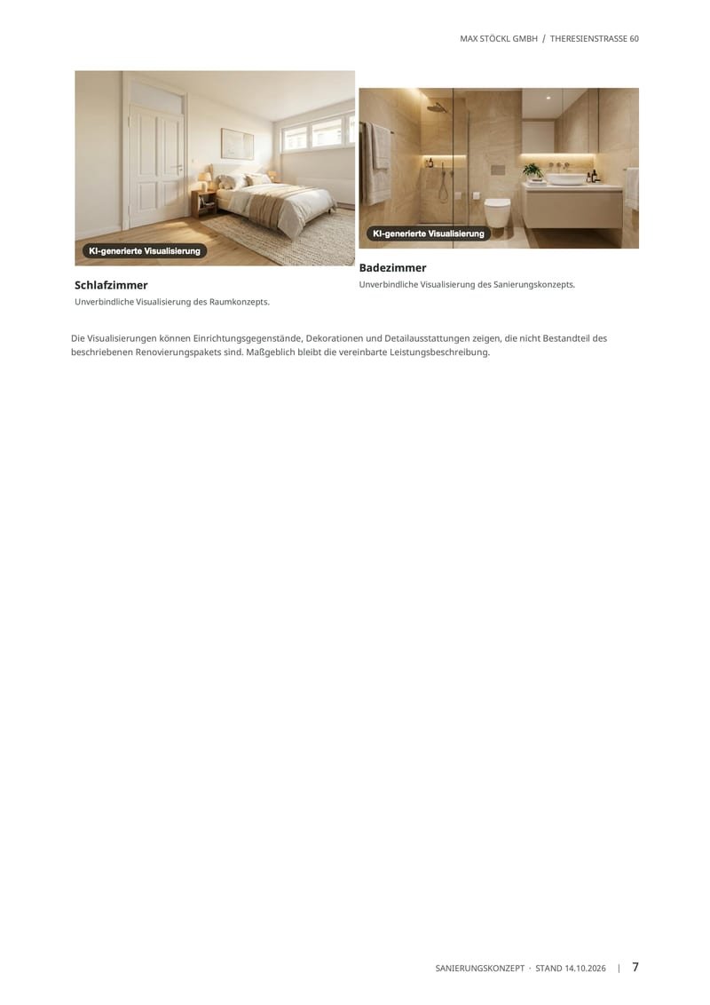 Leistungsbeschreibung, Seite 7 von 9: KI-Visualisierungen von Schlafzimmer und Bad